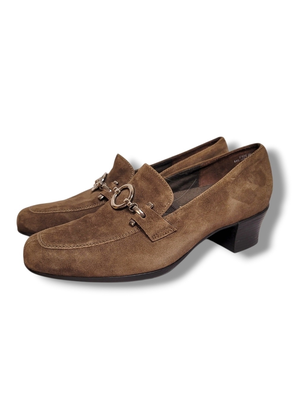 Munro Brown Suede Heeled Loafers • Size 6W Preppy Square Toe Academia